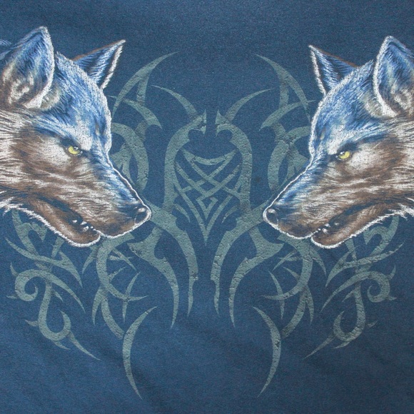 VTG Oversized Navy Tribal Wolf Graphic Tee 3XL - Picture 6 of 10